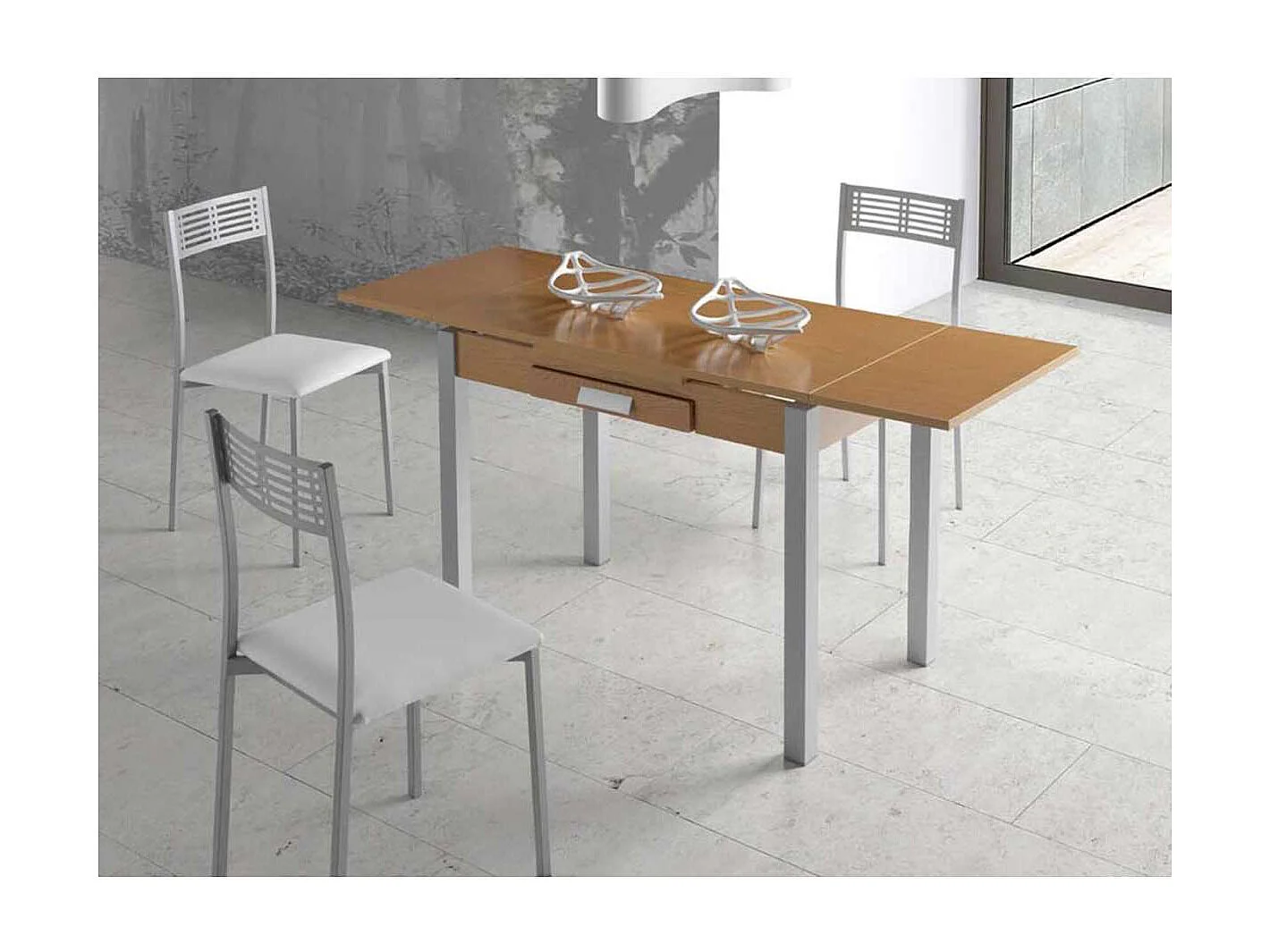 Mesa de cocina Isabella extensible acabado roble, 100/160 x 60 x 76 cm (largo x ancho x al