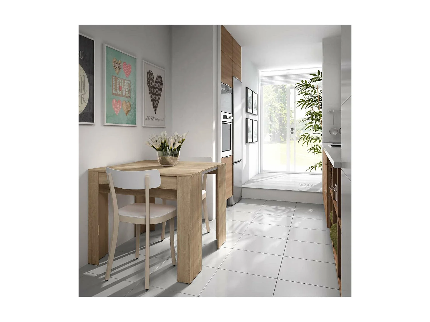 Mesa extensible con cinco posiciones acabado roble, 51/97.5/144/190.5/237cm (ancho) 78cm (