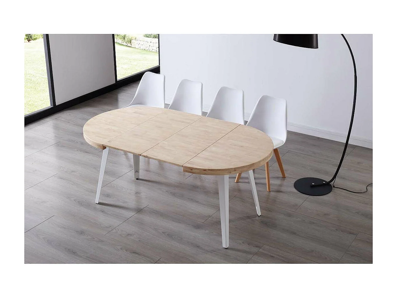 Mesa redonda extensible Berg roble nordish patas blancas 76 cm(alto) 100cm(ancho) 100-140-