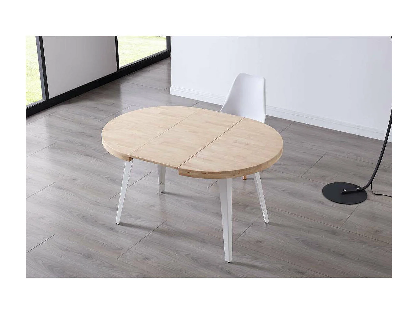 Mesa redonda extensible Berg roble nordish patas blancas 76 cm(alto) 100cm(ancho) 100-140-