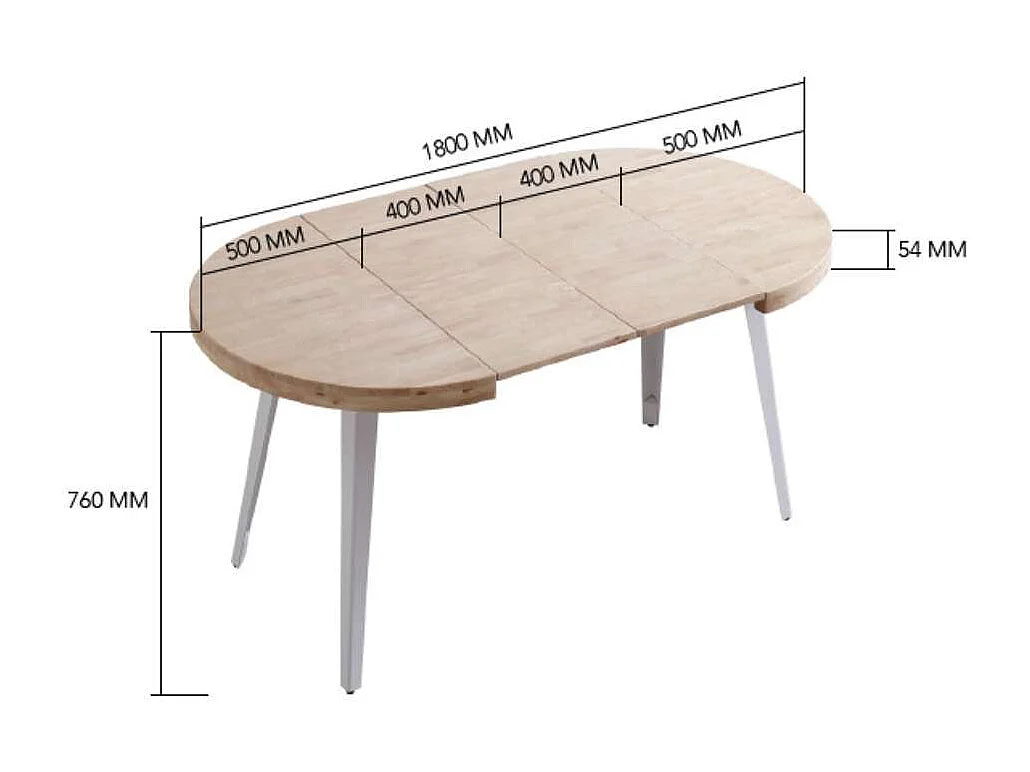 Mesa redonda extensible Berg roble nordish patas blancas 76 cm(alto) 100cm(ancho) 100-140-