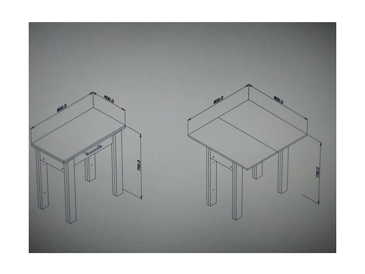 Mesa para cocina, comedor abatible 1 cajón Md-Bety acabado blanco/gris, 80cm(ancho) 75cm(