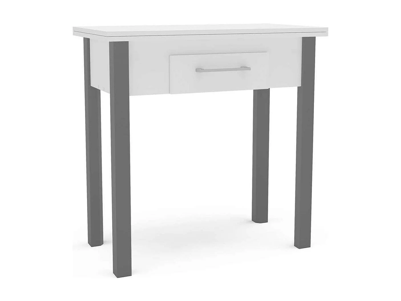 Mesa para cocina, comedor abatible 1 cajón Md-Bety acabado blanco/gris, 80cm(ancho) 75cm(
