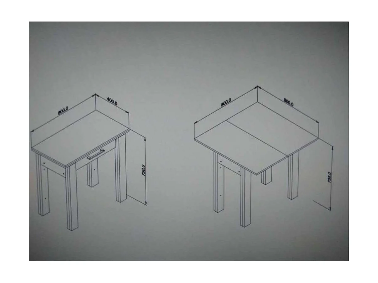 Mesa para cocina, comedor abatible 1 cajón Md-Bety acabado blanco/gris, 80cm(ancho) 75cm(