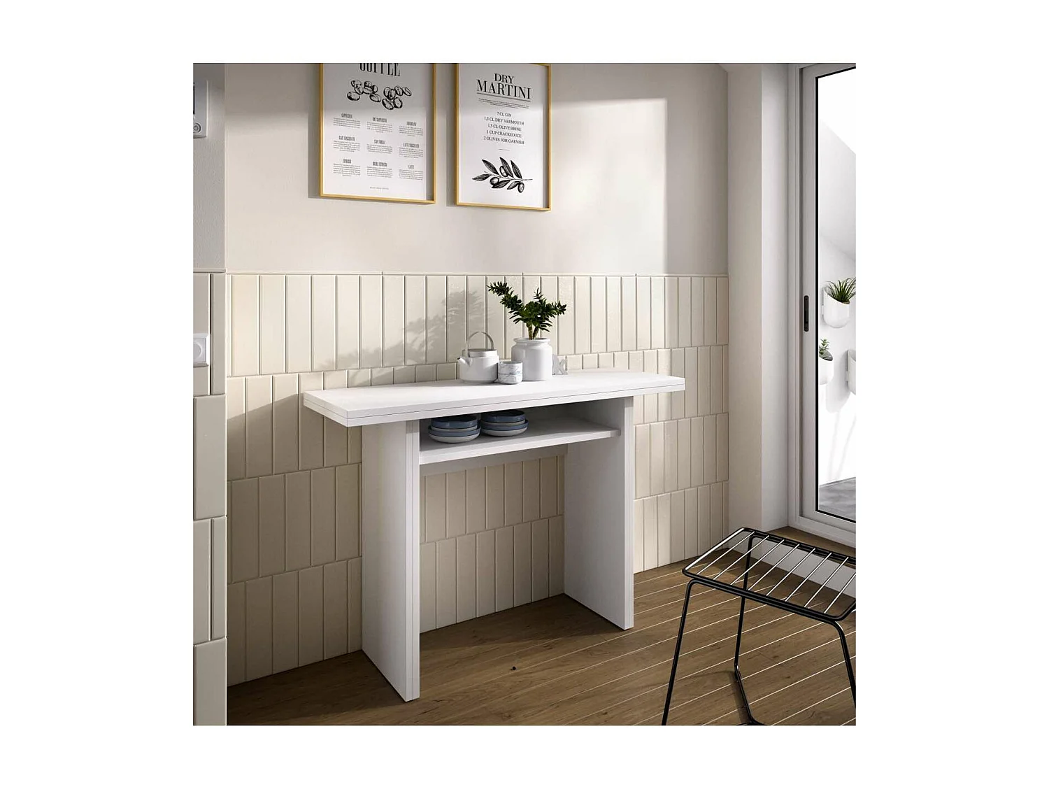 Mesa cocina Rala extensible acabado Blanco 77.3/ 75.4CM(Alto) 110.6 CM(Ancho)33/66CM(Fondo