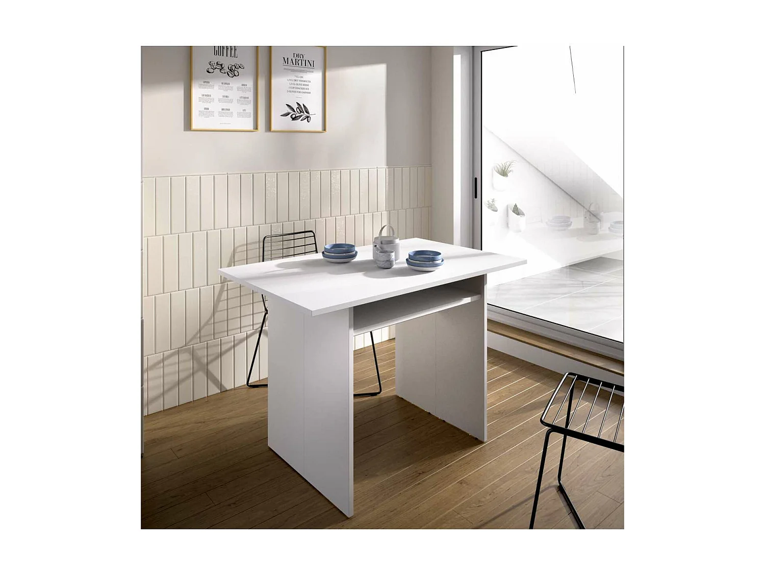 Mesa cocina Rala extensible acabado Blanco 77.3/ 75.4CM(Alto) 110.6 CM(Ancho)33/66CM(Fondo