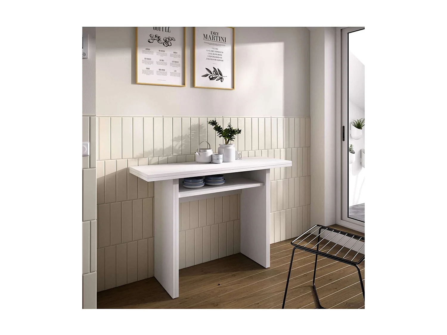 Mesa cocina Rala extensible acabado Blanco 77.3/ 75.4CM(Alto) 110.6 CM(Ancho)33/66CM(Fondo