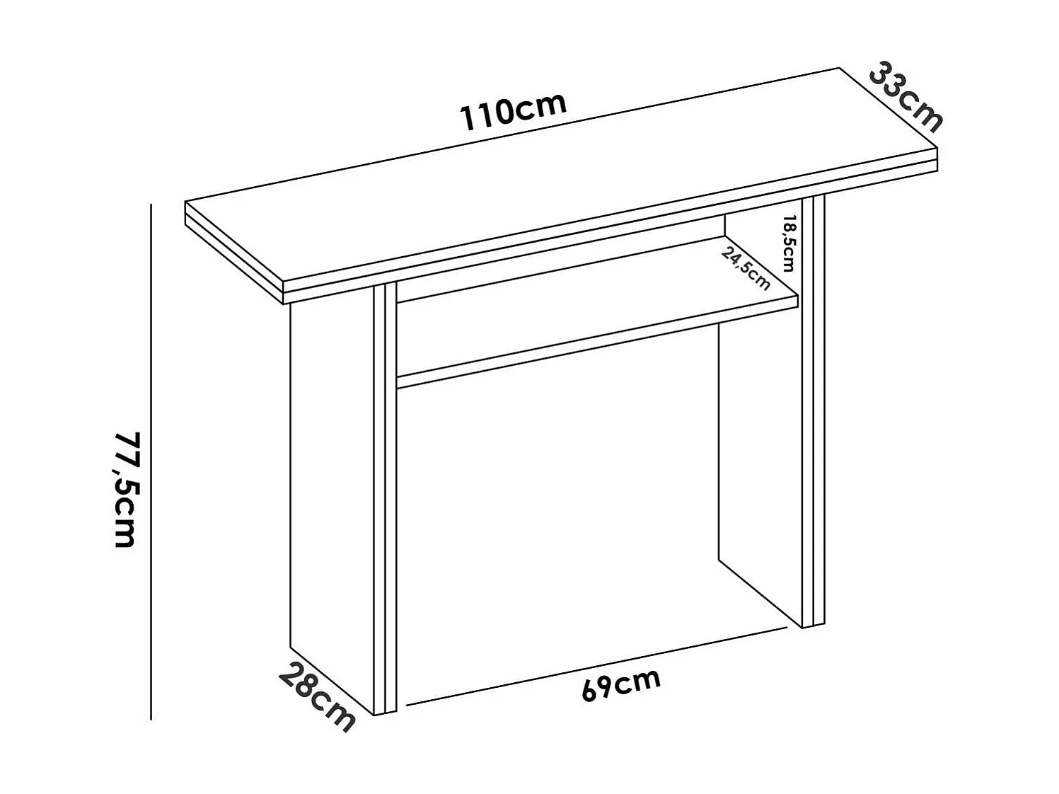 Mesa cocina Rala extensible acabado Blanco 77.3/ 75.4CM(Alto) 110.6 CM(Ancho)33/66CM(Fondo