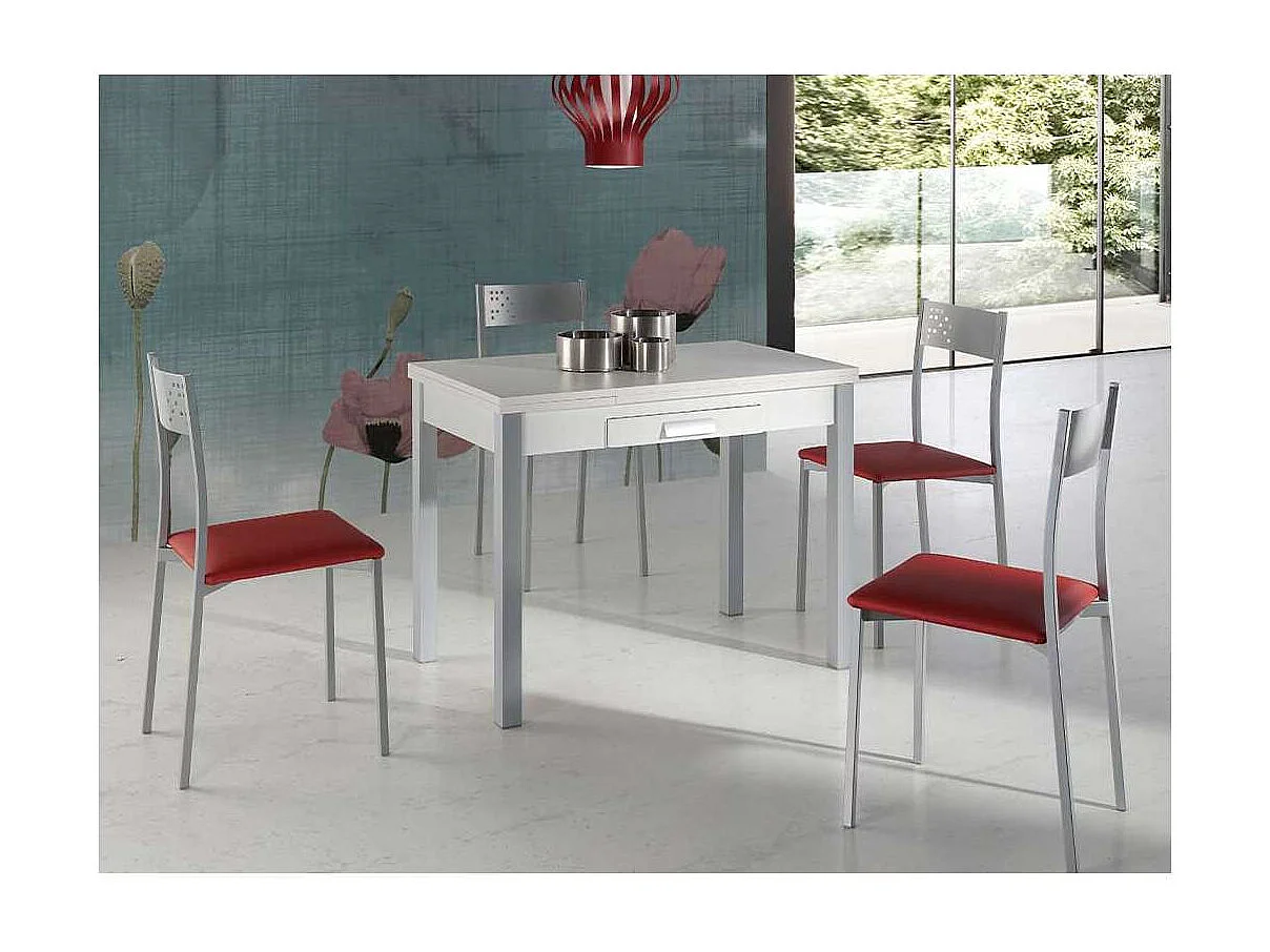 Mesa de cocina Isabella extensible acabado blanco, 100/160 x 60 x 76 cm (largo x ancho x a