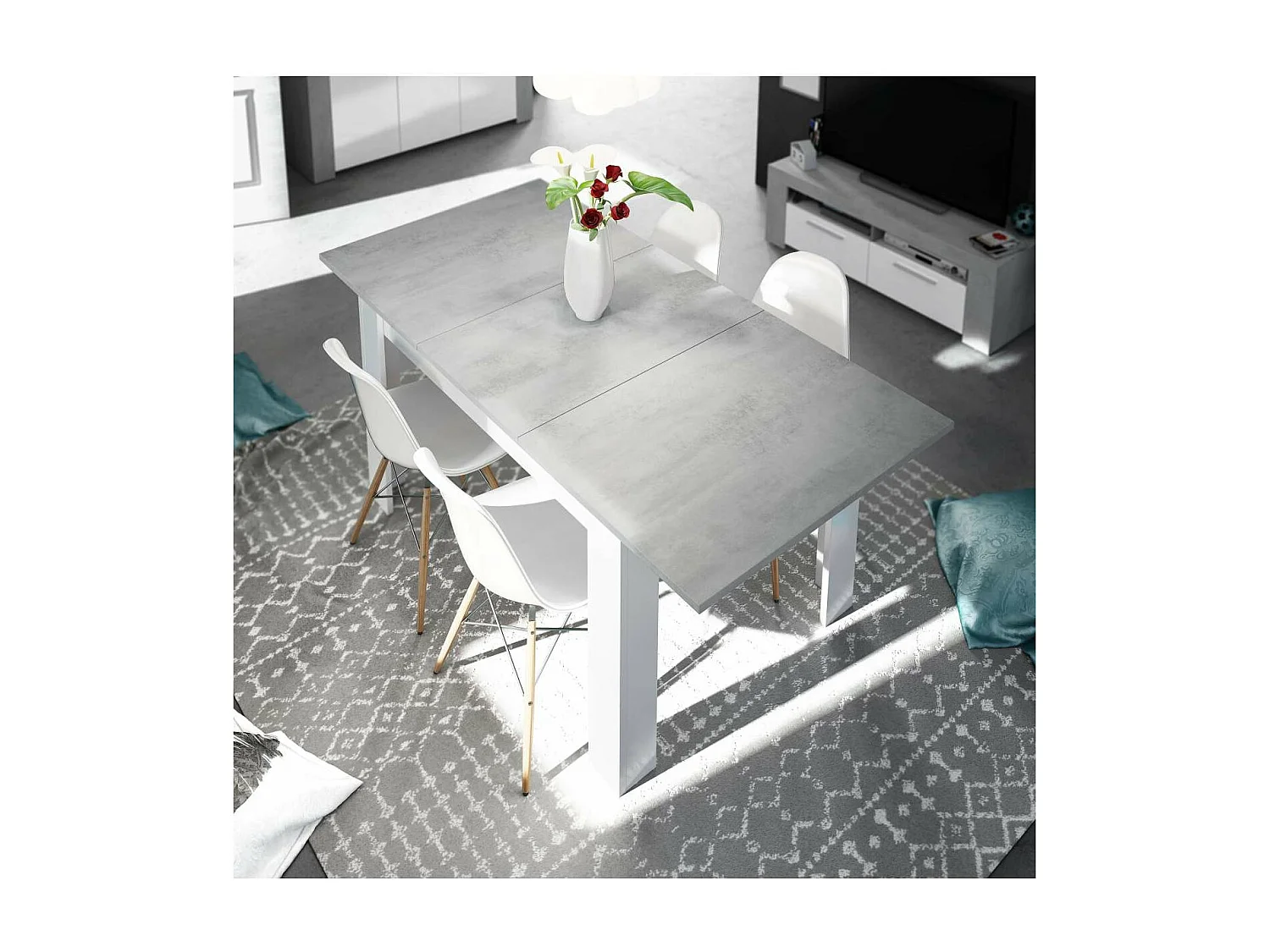 Mesa comedor extensible Paris en color cemento-blanco artik 78 cm(alto)140-190 cm(ancho)90