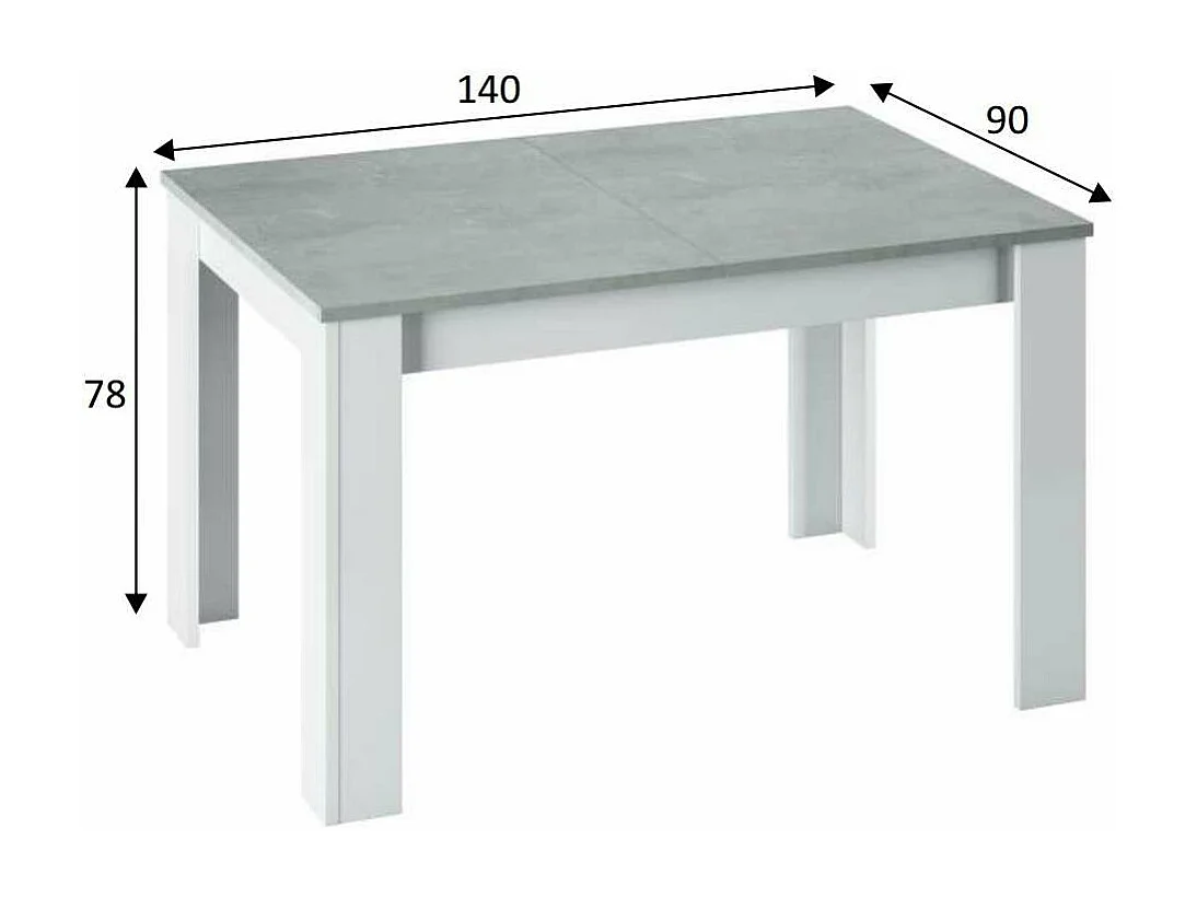 Mesa comedor extensible Paris en color cemento-blanco artik 78 cm(alto)140-190 cm(ancho)90