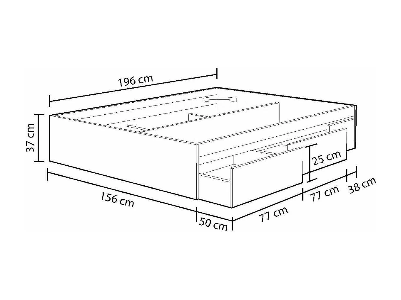 Cama Kendra para colchon de 150x190 con 4 cajones 37 cm(alto)156 cm(ancho)196 cm(largo)