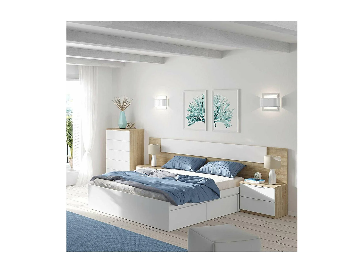 Cama Kendra para colchon de 150x190 con 4 cajones 37 cm(alto)156 cm(ancho)196 cm(largo)