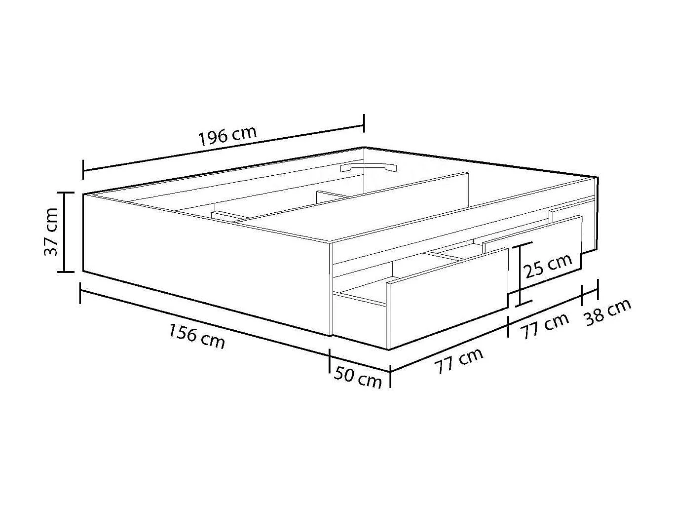 Cama Kendra para colchon de 150x190 con 4 cajones 37 cm(alto)156 cm(ancho)196 cm(largo)
