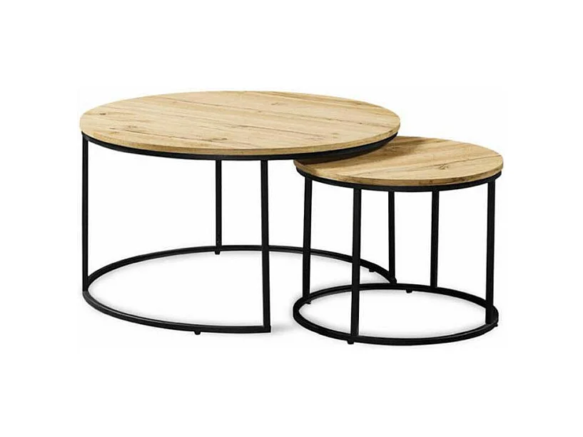 Conjunto de 2 mesas de centro Café en acabado madera de roble.