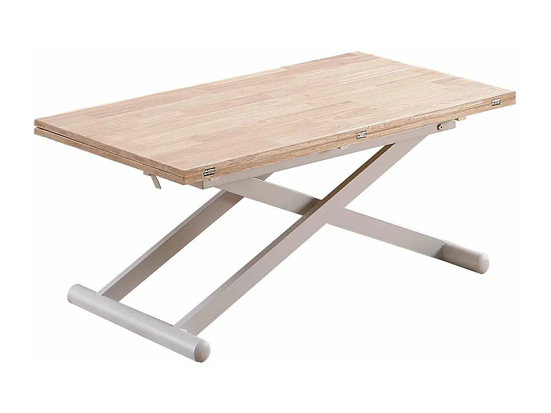 Mesa centro elevable y extensible Natural acabado roble patas blancas, 57-114 cm(fondo) 11