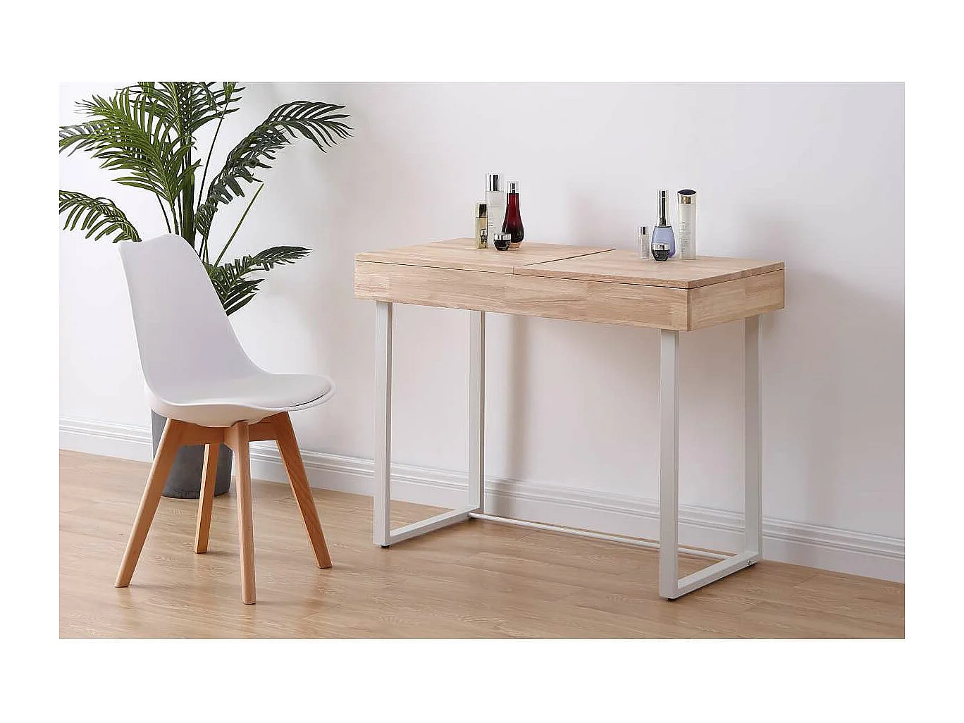 Mesa Tocador con espejo Pretty acabado roble nordish con blanco 76 cm(alto) 100 cm(largo)