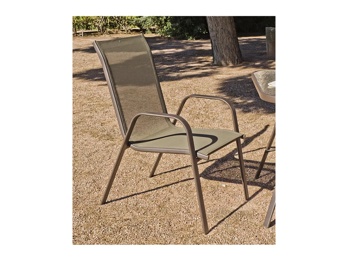 Pack de 2 Sillones acero/textilen Macao-3 apilables bronce. 94 cm(alto) 54 cm(ancho)84 cm(