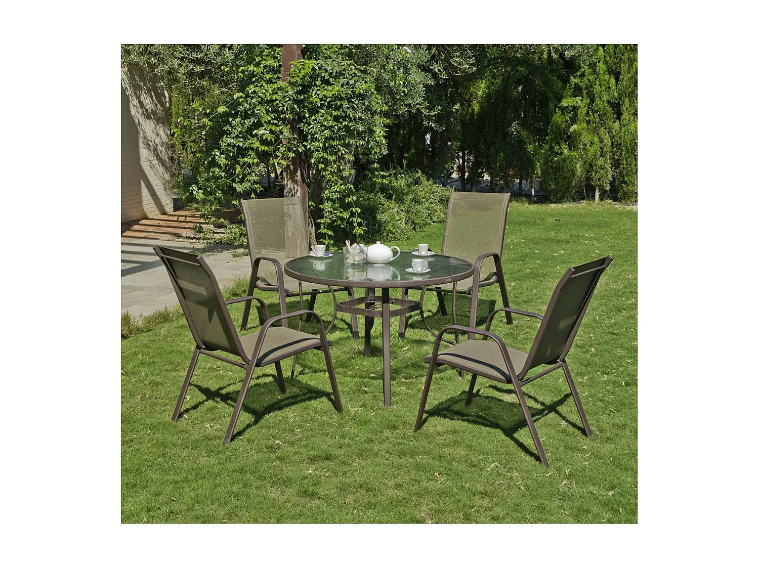 Pack de 2 Sillones acero/textilen Macao-3 apilables bronce. 94 cm(alto) 54 cm(ancho)84 cm(