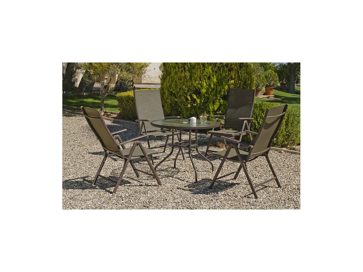 Pack de 4 Sillones o tumbonas plegables acero/textilen Macao-5 bronce