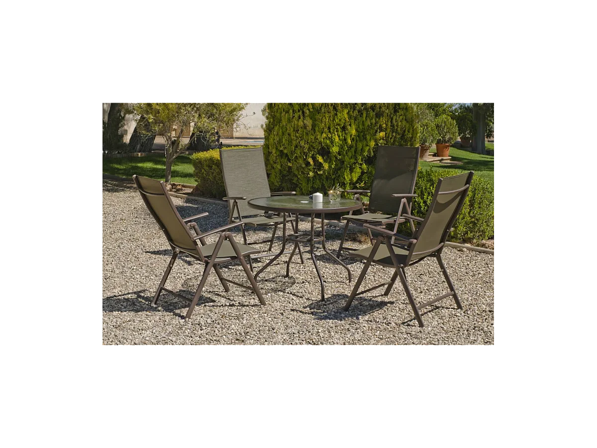 Pack de 4 Sillones o tumbonas plegables acero/textilen Macao-5 bronce