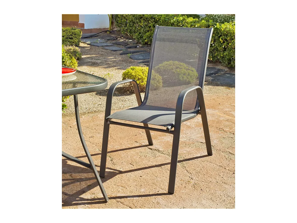 Pack de 4 sillones apilables terraza jardín Sulam-3 acero /textilen gris antracita, 94cm(