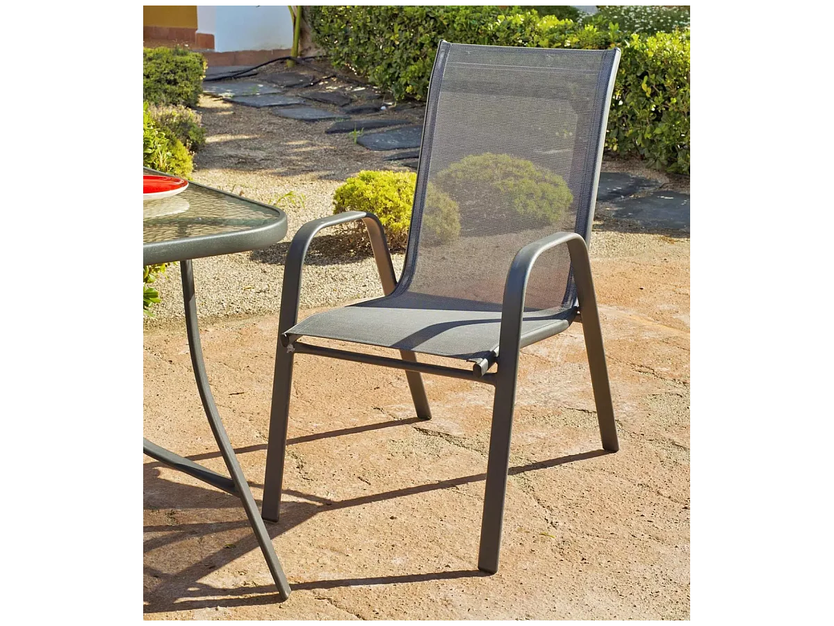 Pack de 4 sillones apilables terraza jardín Sulam-3 acero /textilen gris antracita, 94cm(