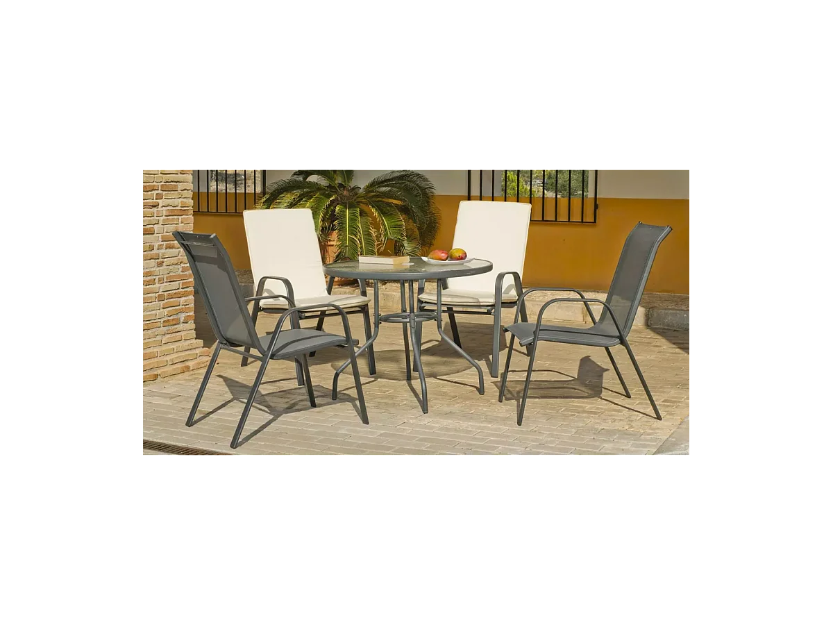Pack de 4 sillones apilables terraza jardín Sulam-3 acero /textilen gris antracita, 94cm(