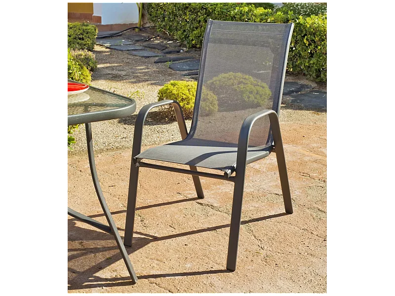 Pack de 4 sillones apilables terraza jardín Sulam-3 acero /textilen gris antracita, 94cm(