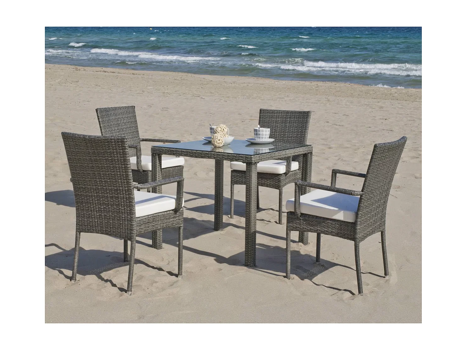 Pack de 2 sillones huitex apilables con cojines Mali acabado ratan sintetico gris, 90cm(al
