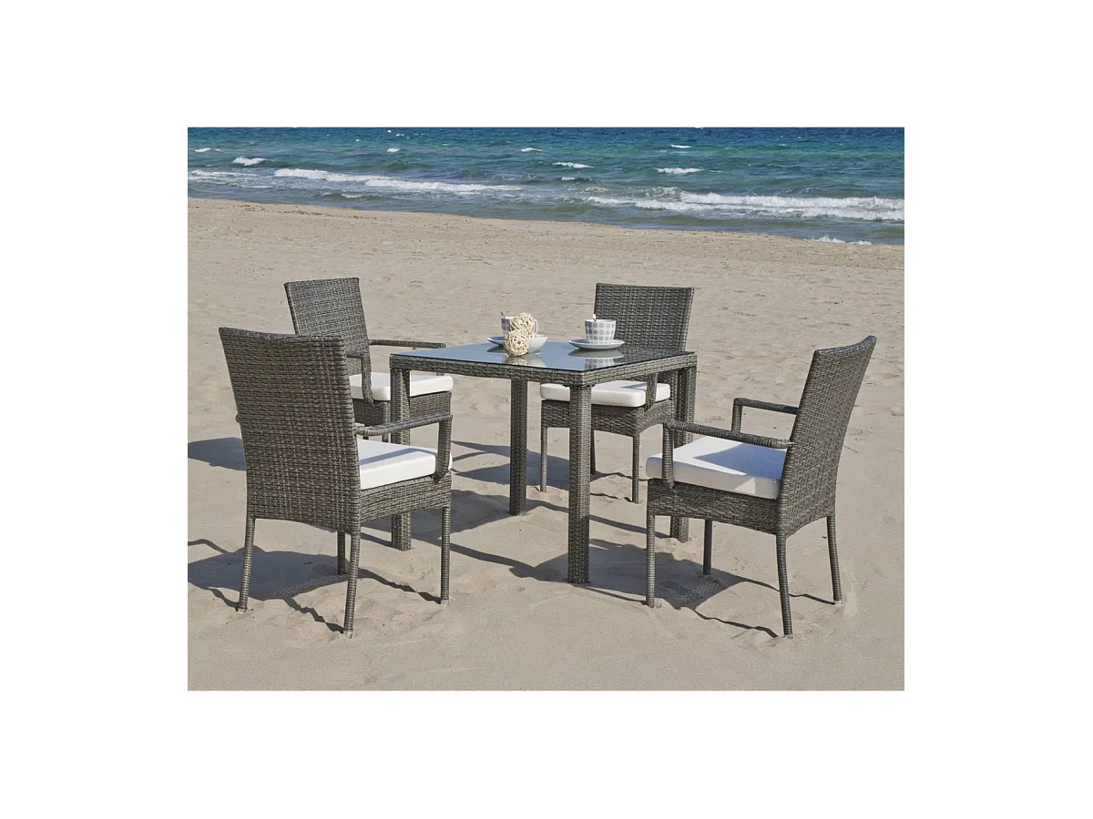 Pack de 4 sillones huitex apilables con cojines Mali acabado ratan sintetico gris, 90cm(al