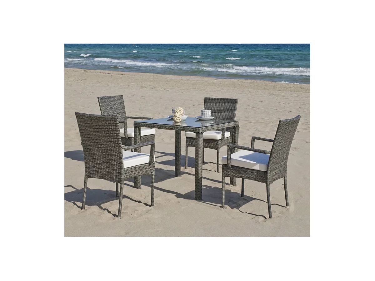 Pack de 4 sillones huitex apilables con cojines Mali acabado ratan sintetico gris, 90cm(al