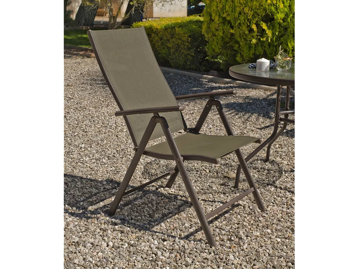 Sillón-tumbona plegable acero/textilen Macao-5 bronce, 100cm(alto) 58cm(ancho) 62/98cm(fo