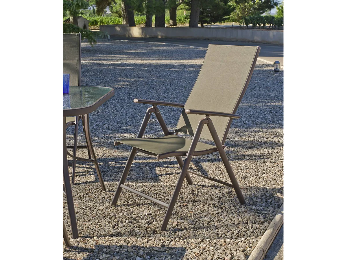 Sillón-tumbona plegable acero/textilen Macao-5 bronce, 100cm(alto) 58cm(ancho) 62/98cm(fo