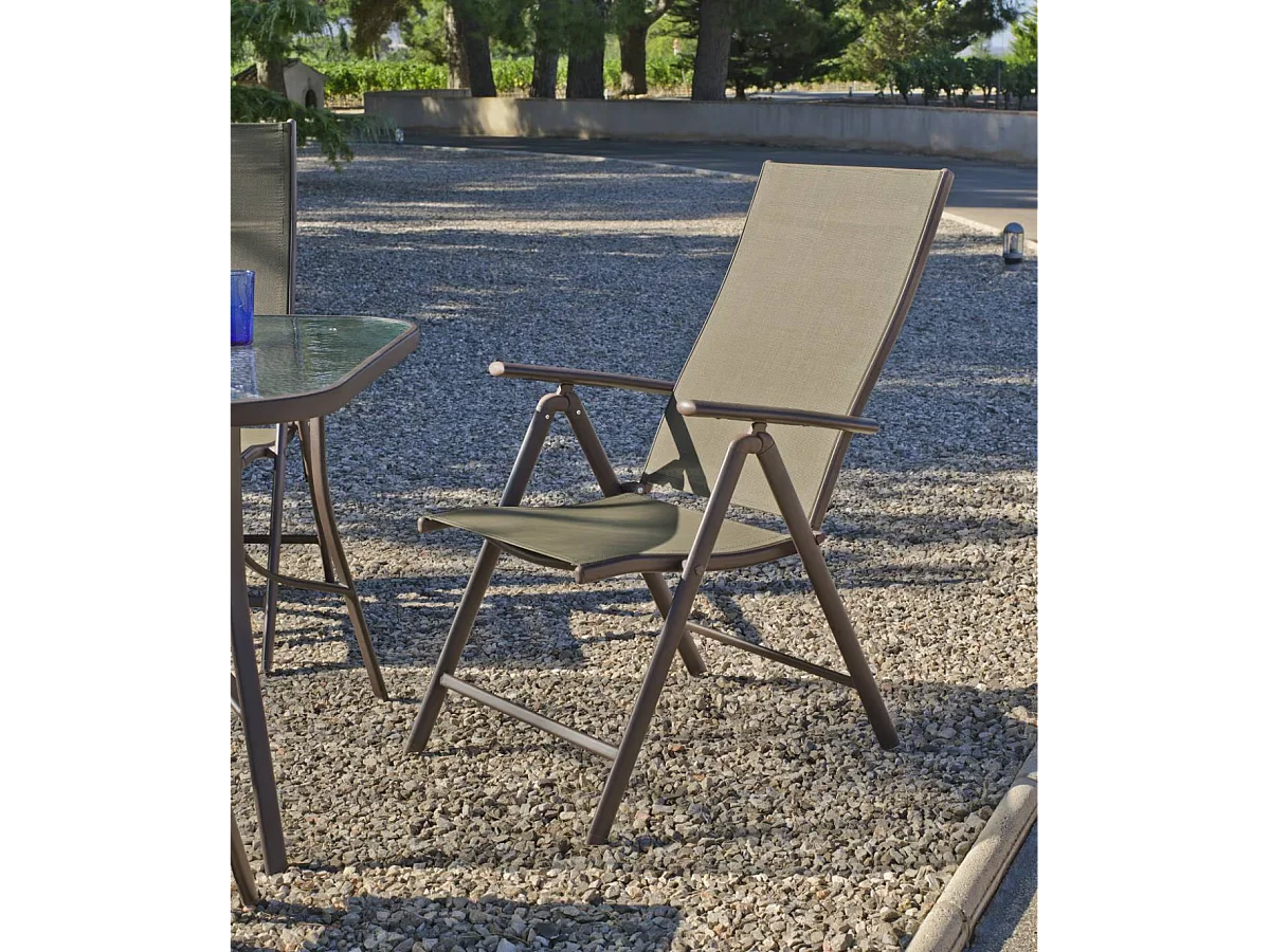 Sillón-tumbona plegable acero/textilen Macao-5 bronce, 100cm(alto) 58cm(ancho) 62/98cm(fo