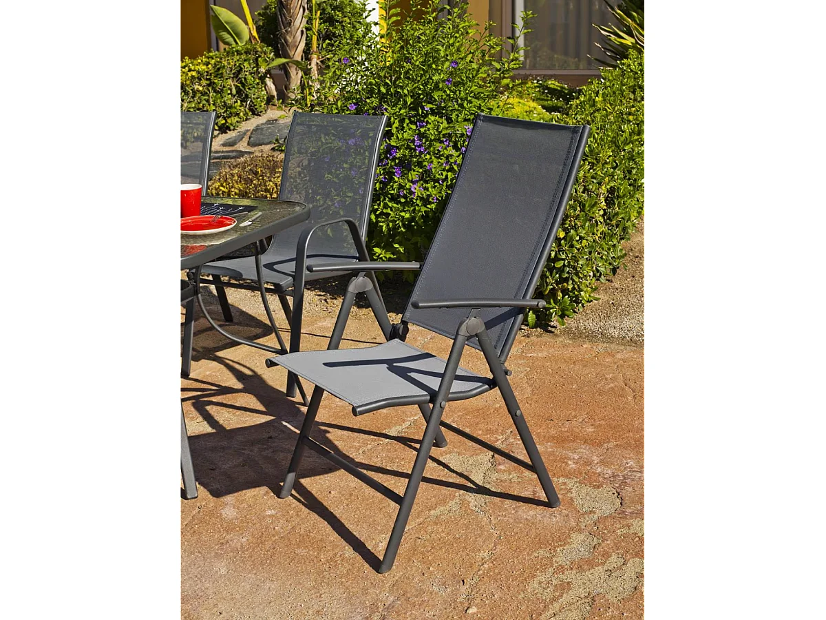 Pack 4 Sillónes-tumbonas apilables terraza jardín Sulam-5 acero /textilen gris antracita