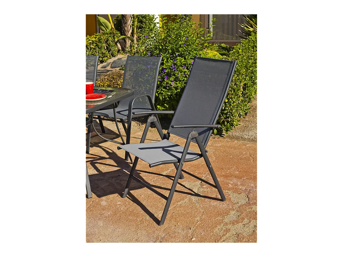 Pack 4 Sillónes-tumbonas apilables terraza jardín Sulam-5 acero /textilen gris antracita