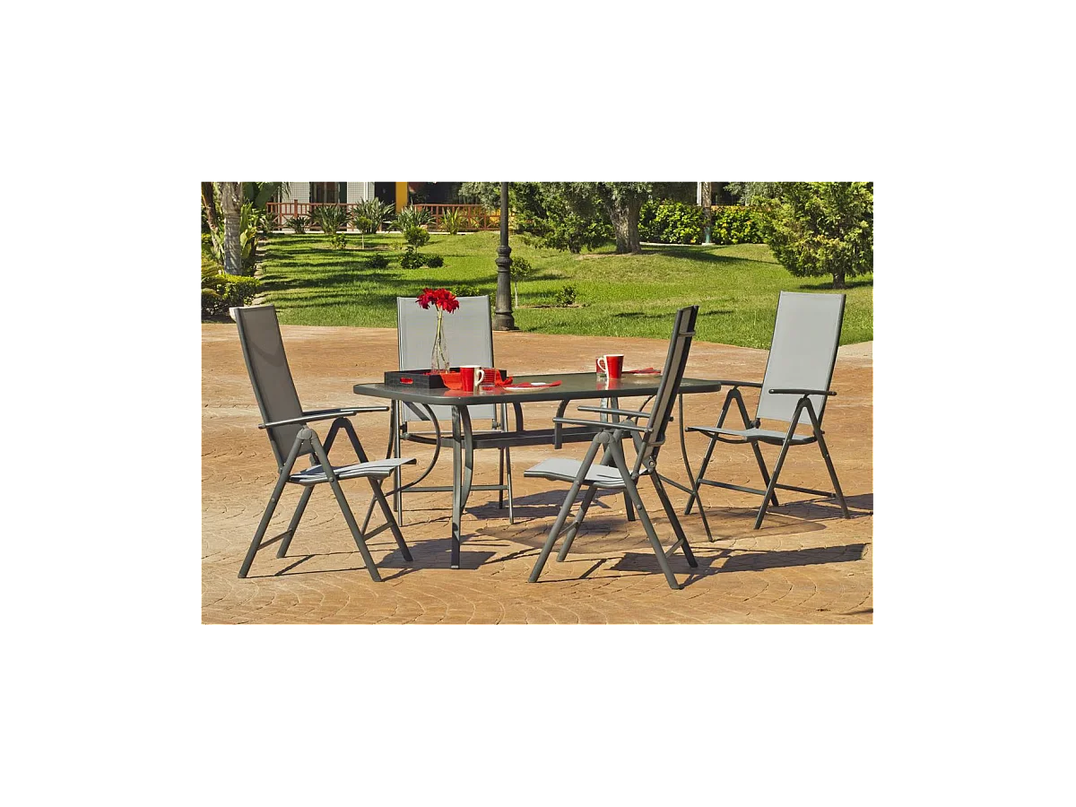Pack 4 Sillónes-tumbonas apilables terraza jardín Sulam-5 acero /textilen gris antracita