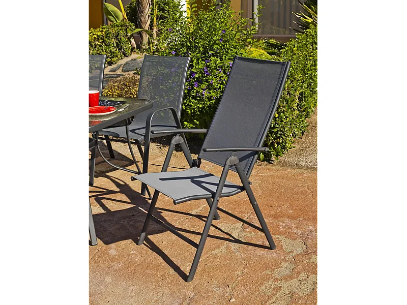 Pack 4 Sillónes-tumbonas apilables terraza jardín Sulam-5 acero /textilen gris antracita