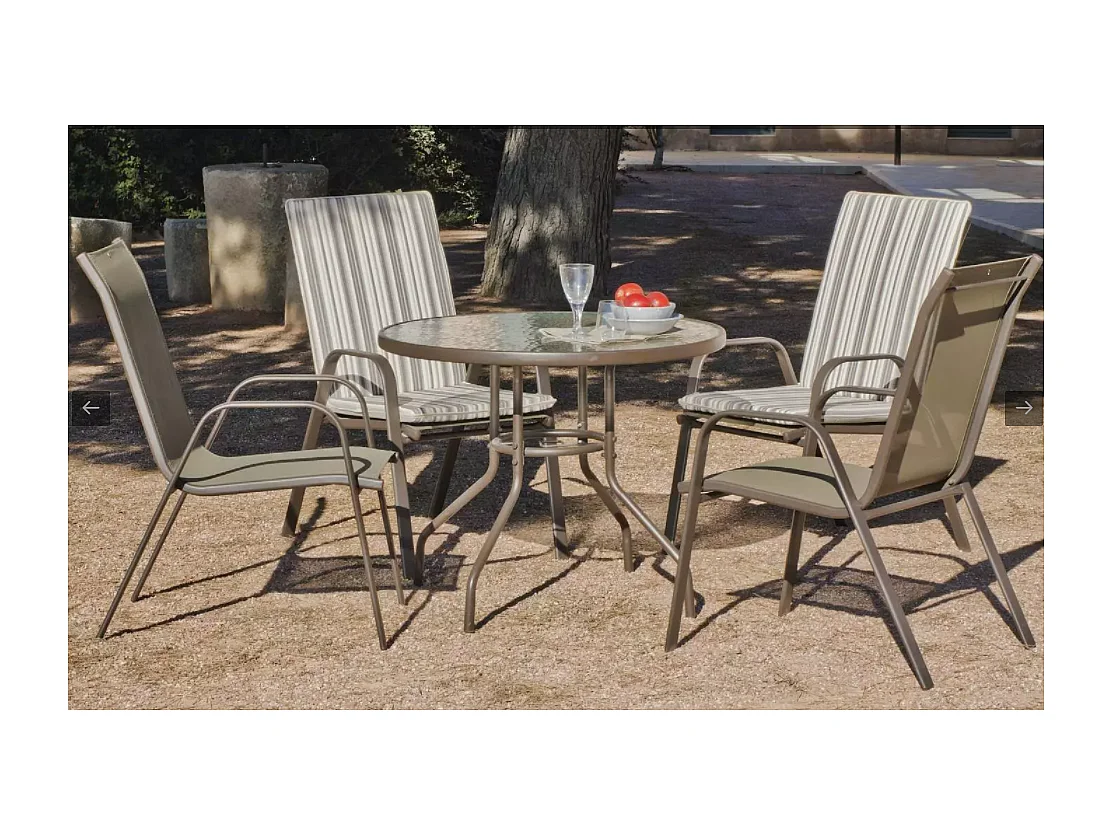 Pack de 4 sillones acero/textilen Macao-3 apilables bronce. 94 cm(alto) 54 cm(ancho)84 cm(