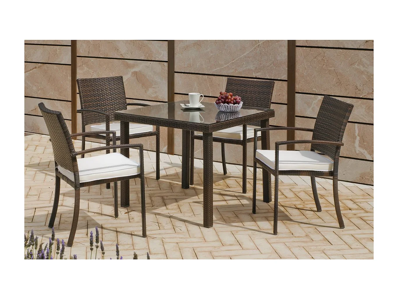 Pack de 4 sillones huitex Bahia apilables con cojines. 88 cm(alto) 55 cm(ancho)60 cm(fondo