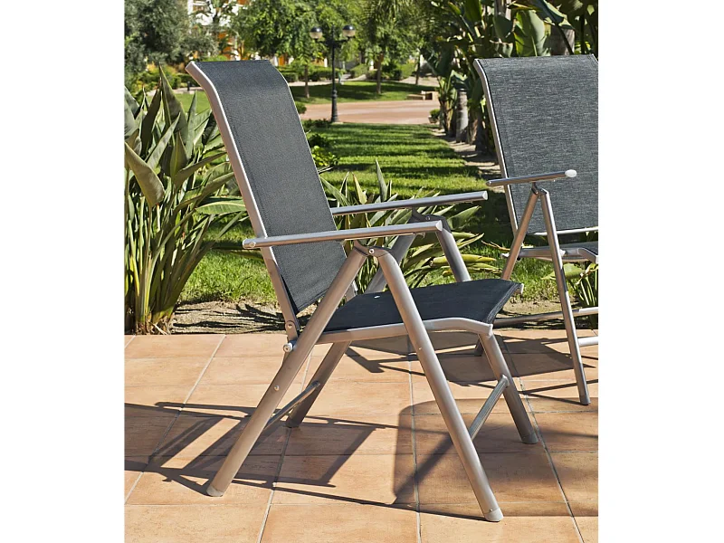 Pack 4 sillones o tumbonas acero/textilen Seul-5 plegables
