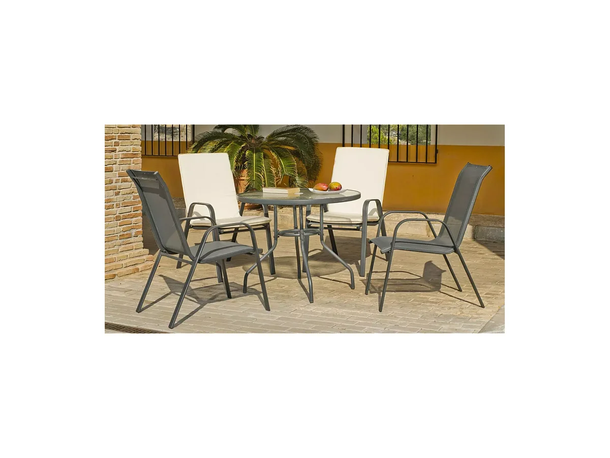 Pack de 2 sillones apilables terraza jardín Sulam-3 acero /textilen gris antracita, 94cm(