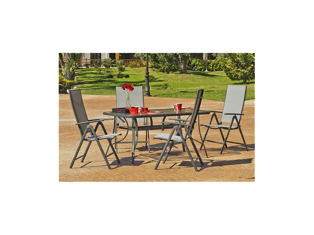 Pack 2 Sillónes-tumbonas apilables terraza jardín Sulam-5 acero /textilen gris antracita