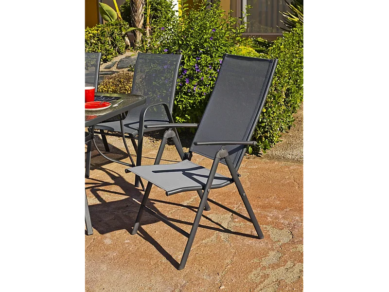 Pack 2 Sillónes-tumbonas apilables terraza jardín Sulam-5 acero /textilen gris antracita