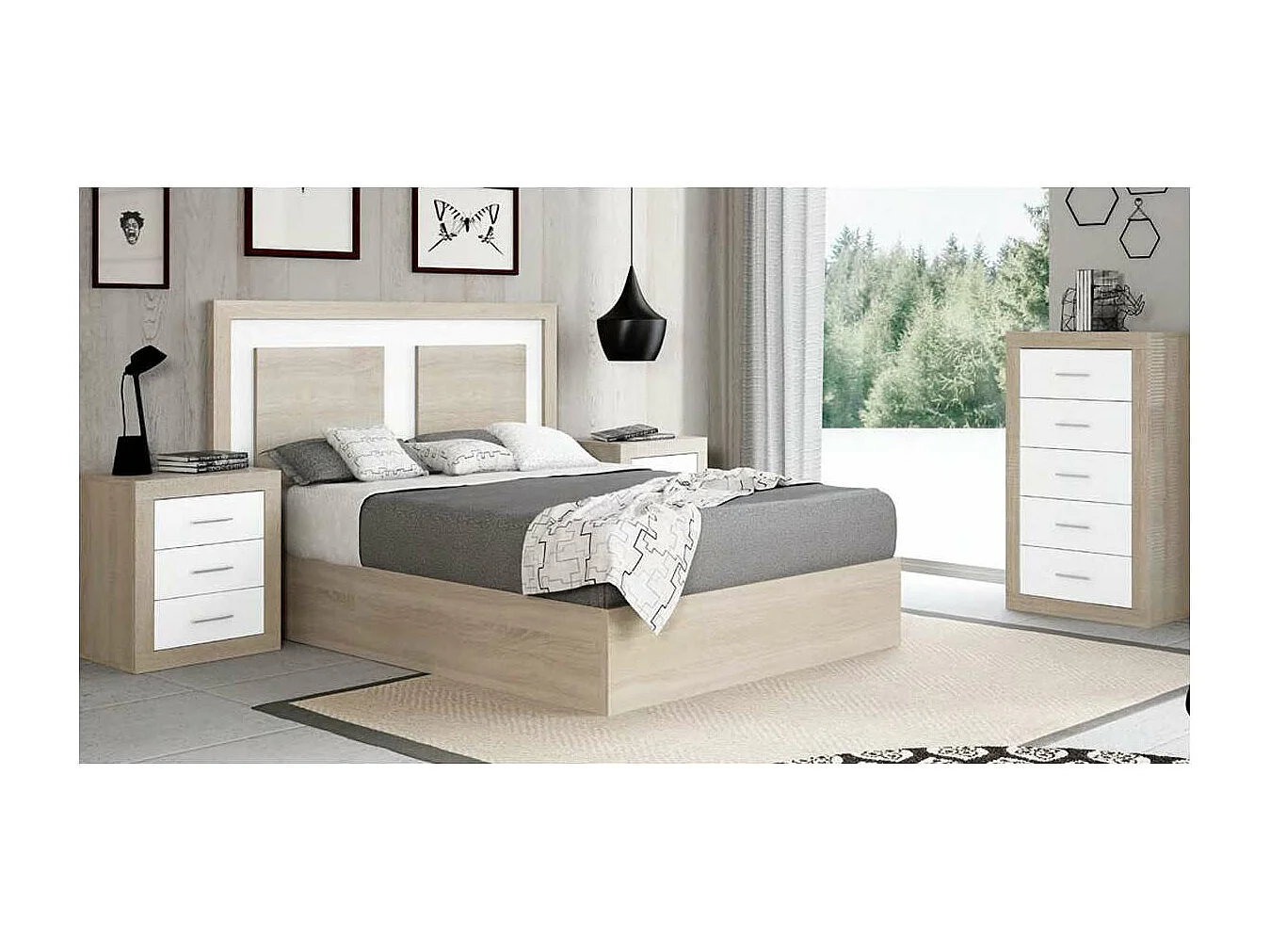 Mesita de noche con 3 cajones acabado cambrian-blanco, 60cm(alto) 50cm(ancho) 34cm(fondo)