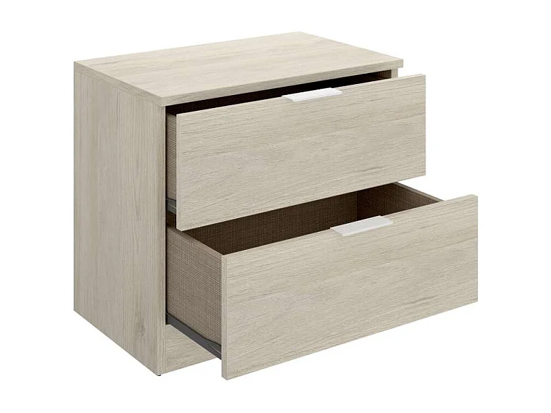 Mesita de noche con 2 cajones acabado natural, 45.5cm(alto) 50cm(ancho) 34cm(fondo)