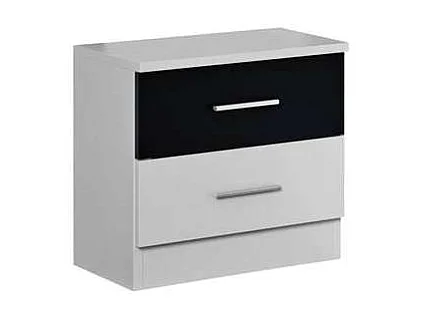 Mesita de noche con 2 cajones acabado blanco-negro, 48cm(alto) 46cm(ancho) 33cm(fondo)