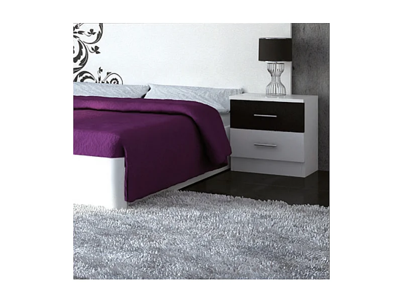 Mesita de noche con 2 cajones acabado blanco-negro, 48cm(alto) 46cm(ancho) 33cm(fondo)