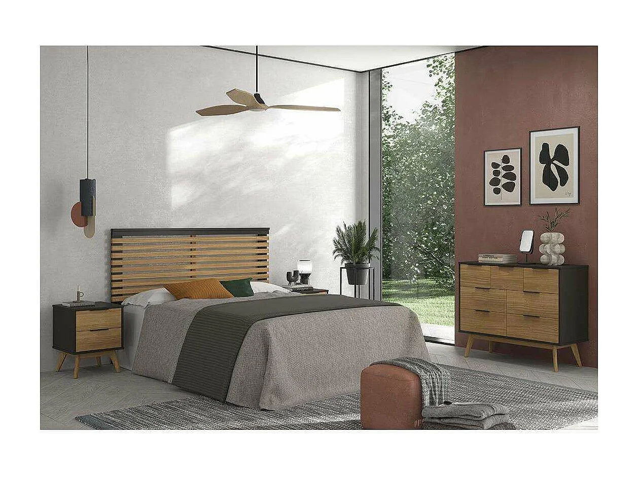 Mesita modelo Julen 2 cajones acabado cera/bocamina, 40cm(Ancho) 35cm(Fondo) 53cm(Alto